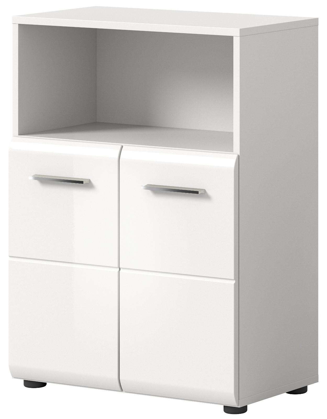 BADKOMMODE weiß Hochglanz, Badschrank 2-türig 60 x 80 cm - Weiß Hochglanz/Silberfarben, Holzwerkstoff/Kunststoff (60/80/30cm) - Inn.Furn