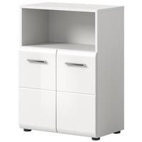 BADKOMMODE weiß Hochglanz, Badschrank 2-türig 60 x 80 cm - Weiß Hochglanz/Silberfarben, Holzwerkstoff/Kunststoff (60/80/30cm) - Inn.Furn