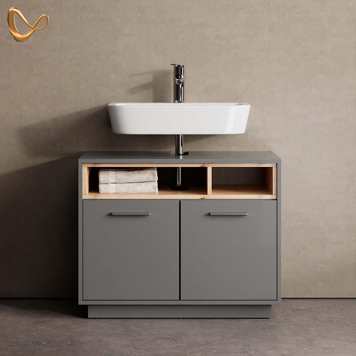 WASCHBECKENUNTERSCHRANK Temo Anthrazit 80 x 64 cm - Anthrazit, Holzwerkstoff (80/64/40cm) - Livinity®