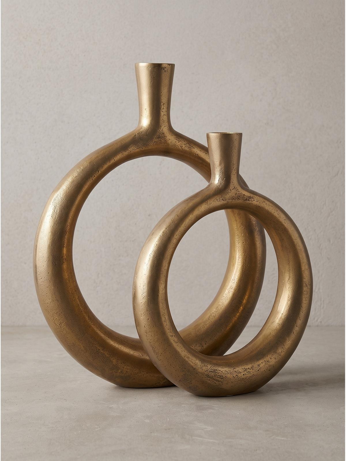 VASEN 2er-Set BAVENO, Aluminium, handgefertigt, Gold, 35 x 7 x 45 cm - Goldfarben, Metall (45cm) - KADIMA DESIGN