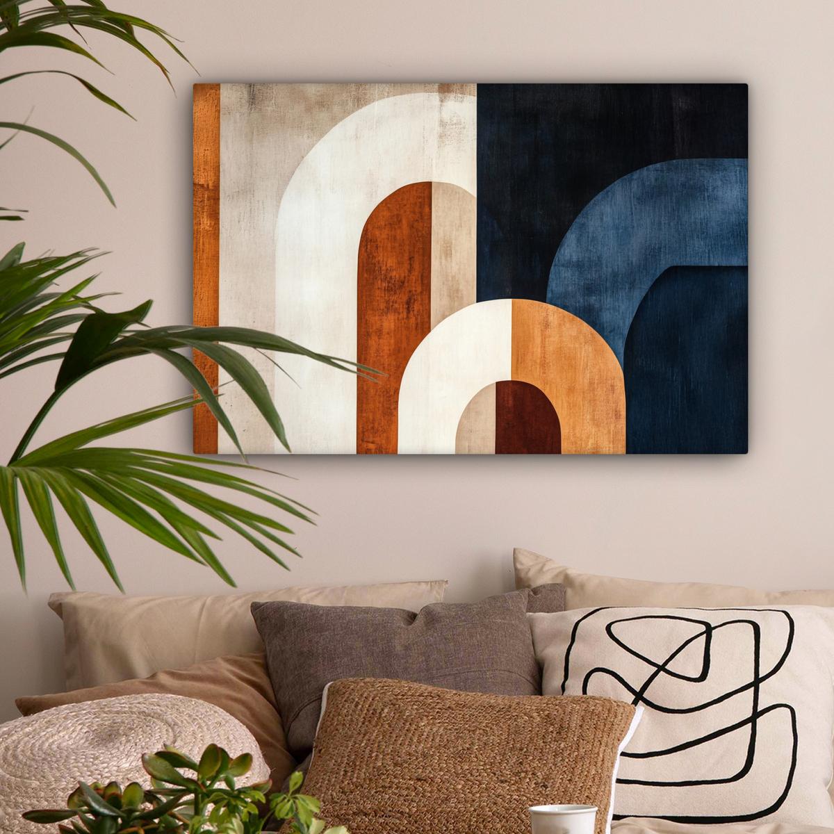 LEINWANDBILD Abstrakt - Formen - Dunkelblau Wanddeko 90x60 cm - Cognac, Textil (90/60cm) - MuchoWow
