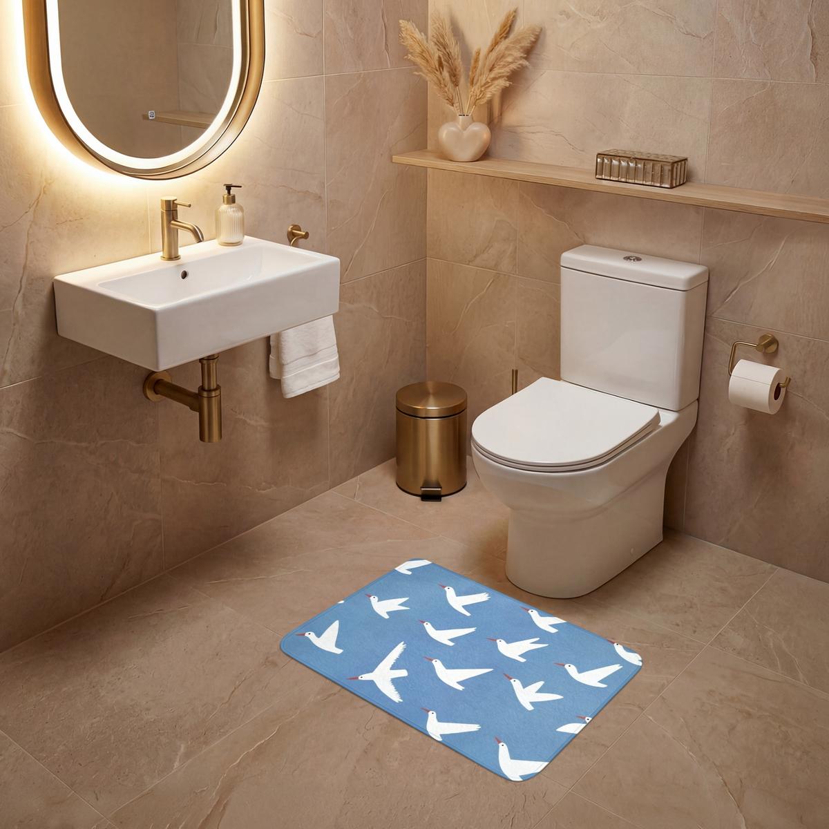 WC-VORLEGER Vögel - Weiß - Muster Toilettenvorleger 60x40 cm - Blau, Textil (60/1cm) - OnlyWow