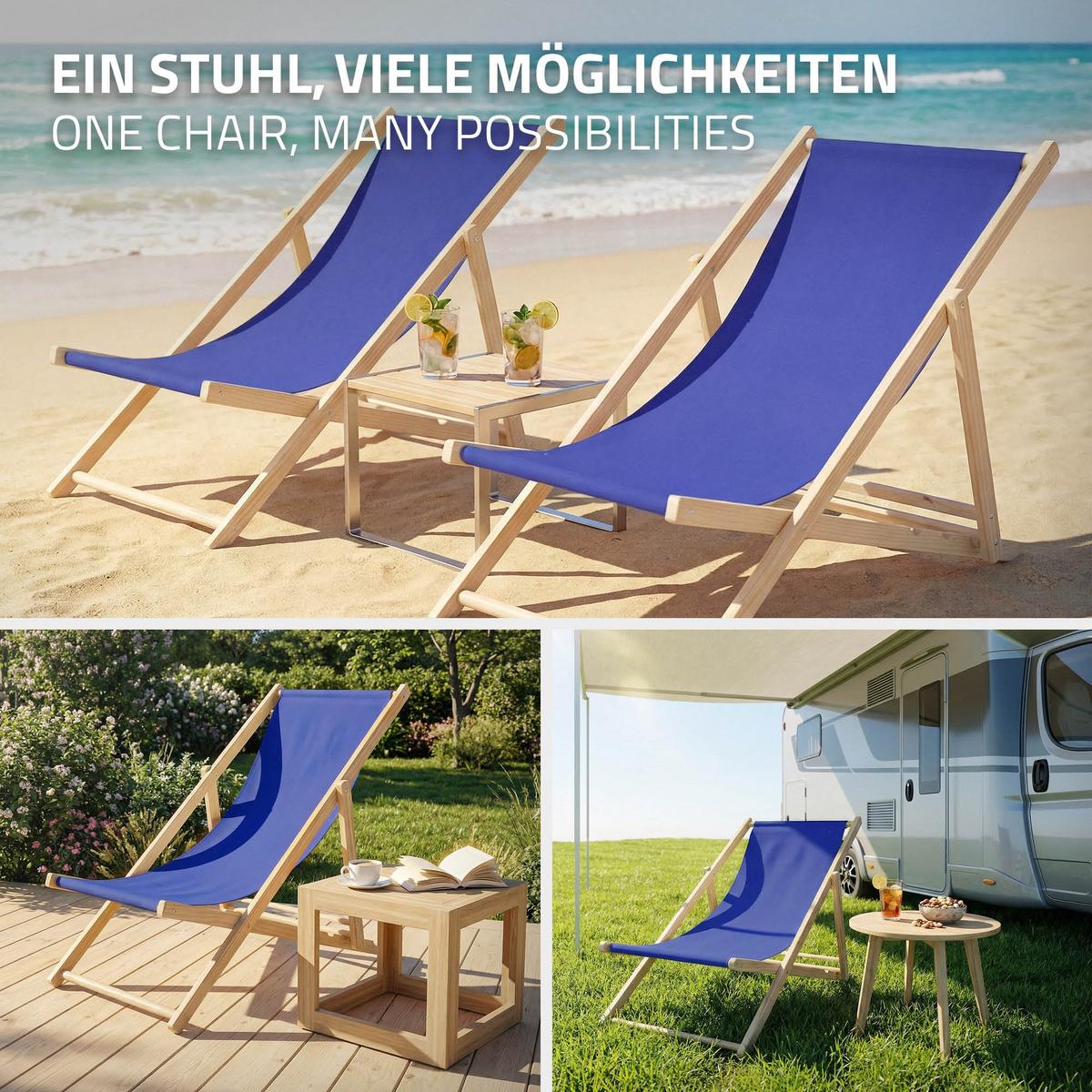 LIEGESTUHL samt Dunkelblau - Blau, Holz (57.5/83/100cm) - ECD-Germany