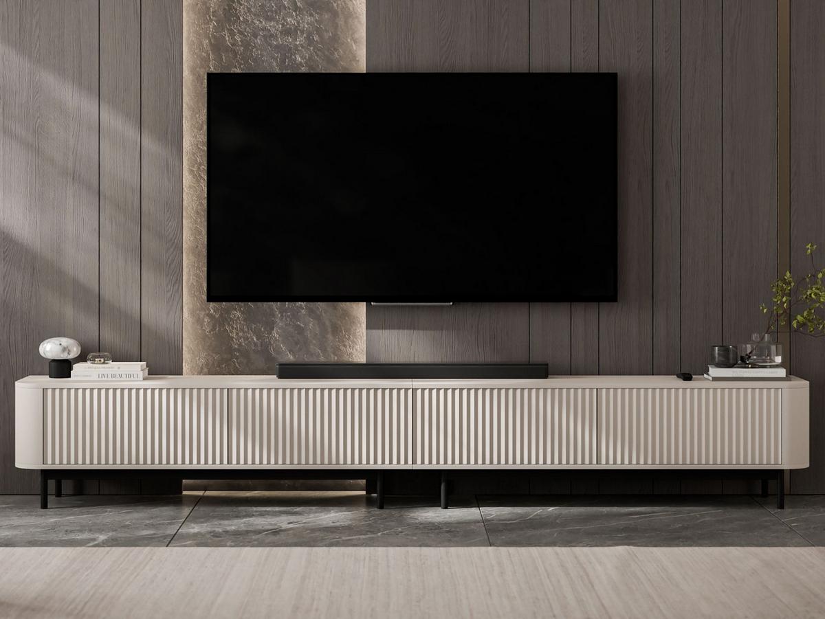 TV-LOWBOARD 2er-Set Aurora Kaschmir matt 280 cm mit Metallrahmen - Kaschmir/Schwarz, Holzwerkstoff/Metall (280/44/35cm) - Meble Lindner
