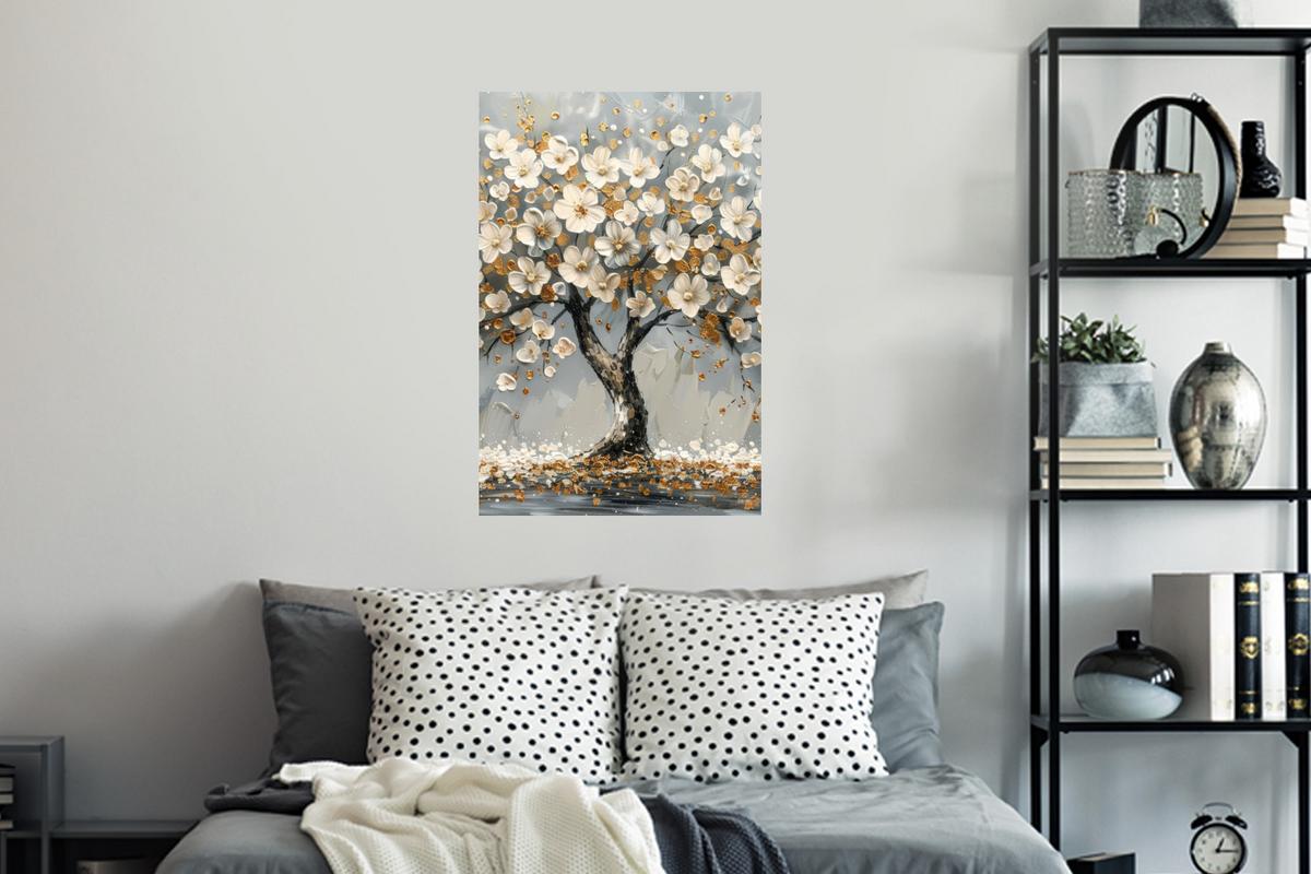 WANDTATTOO Baum - Blumen - Weiß - Natur - Kunst Wandbild 40x60 cm - Weiß, Kunststoff (40/60/0.1cm) - MuchoWow