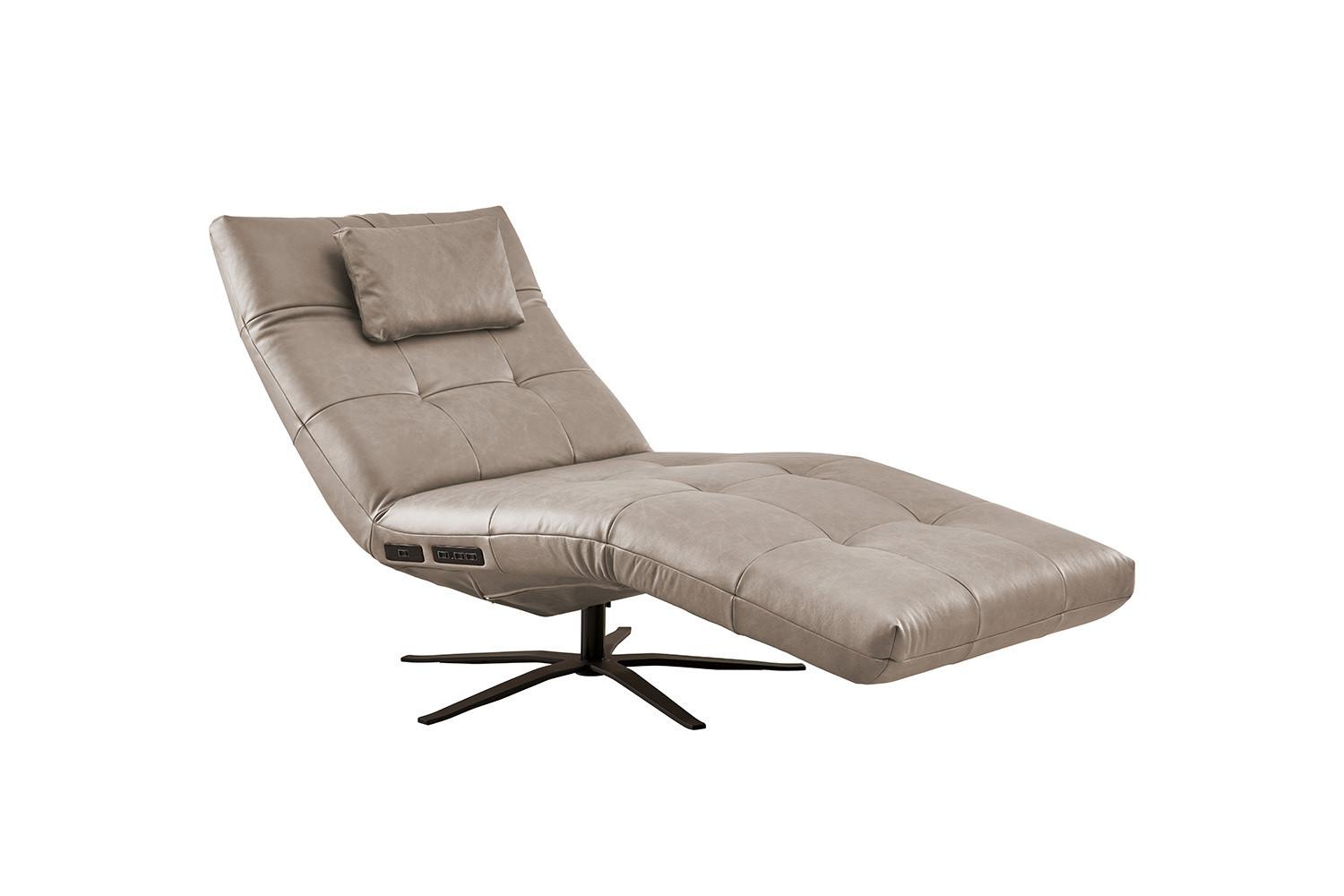 RELAXLIEGE LETICIA Grau Leder Drehbar (360°), Relaxfunktion - Schwarz/Grau, Leder/Metall (82/115/156cm) - KAWOLA