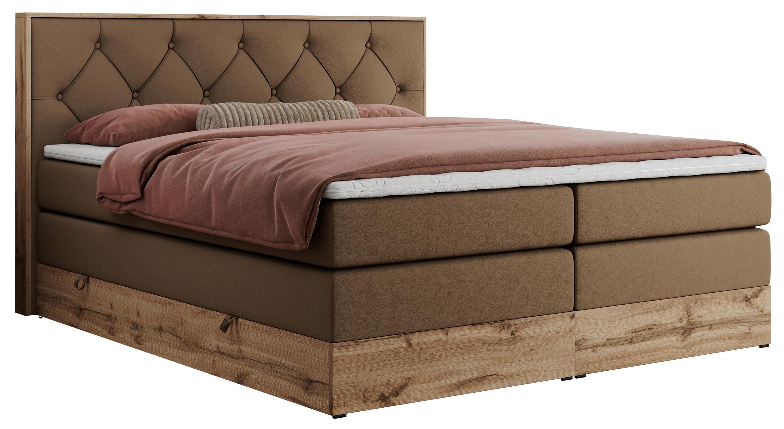 BOXSPRINGBETT VENETO KING 140/200 Braun Kunstleder - H4 - Braun, Holz/Textil (140/200cm) - MKS