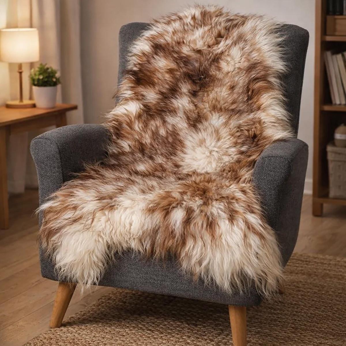 SCHAFFELL Langhaar skandinavisch weich chromfrei Braun geflammt ca. 105 cm - Braun, Fell (55/105cm) - Provellus