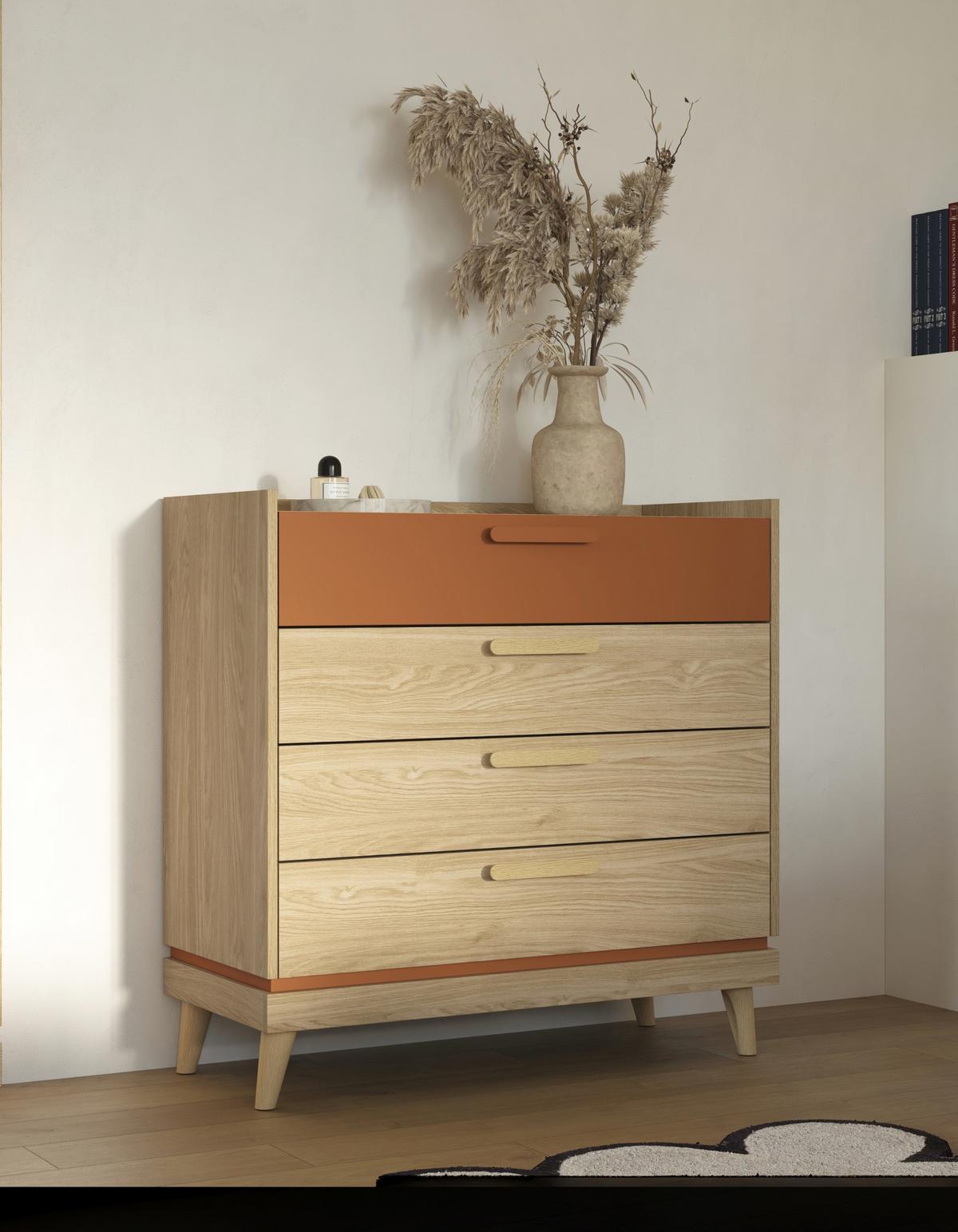 SIDEBOARD ACARA 90x40x90 cm mit 4 Schubladen Eichefarben - Braun, Holzwerkstoff (90/90/40cm) - MASSENO