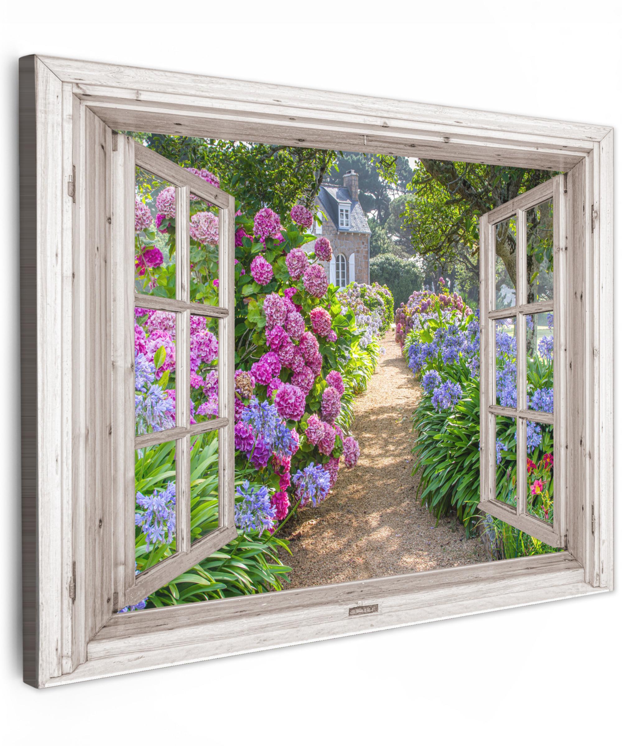 LEINWANDBILD Hortensie - Durchsichtig - Blumen - Sommer - Lila - Weg Wandbild 40x30 cm - Lila, Textil (40/30cm) - MuchoWow