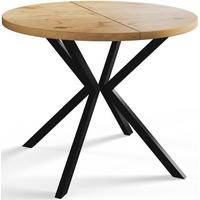 RUNDER Esszimmertisch LOFT LITEN, ausziehbarer Tisch Durchmesser: 90 cm/170 cm, Wohnzimmertisch Farbe: Hellbraun, mit Metallbeinen in Farbe Schwarz - Beige/Schwarz, Holzwerkstoff (90/90/76cm) - Alpi-Möbel