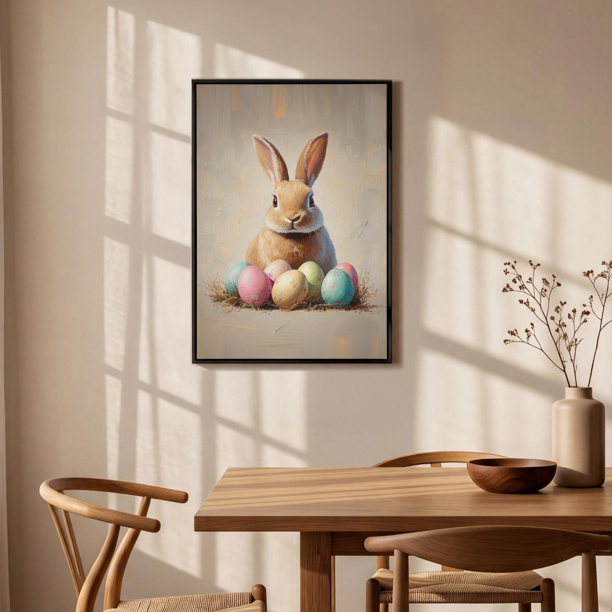 LEINWAND Bilder mit Rahmen - Osterhase - Pastell - Eier - 60x90 - Beige, Textil (60/90cm) - MuchoWow