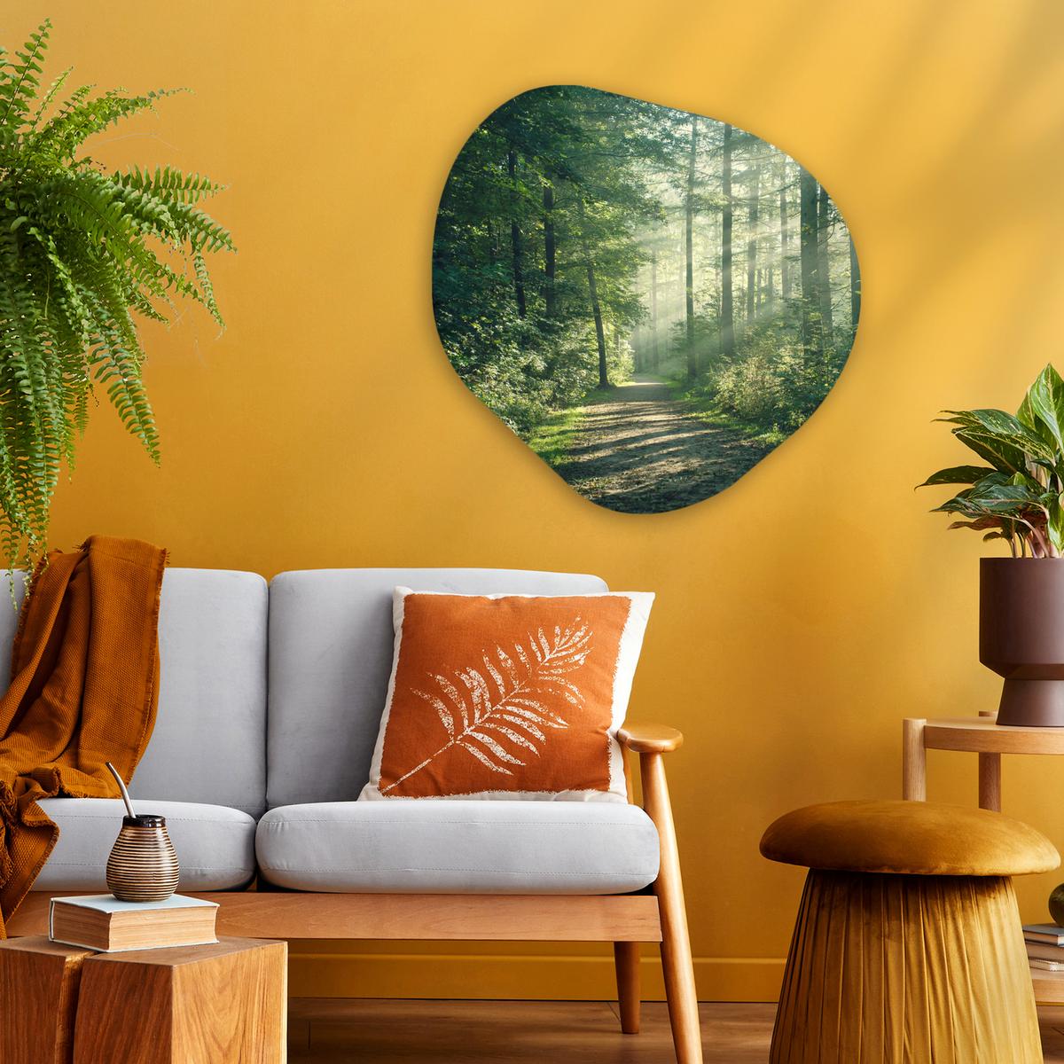 WANDBILD Wald - Weg - Sonne - Bäume - Grün - Natur Wandbild 60x60 cm - Waldgrün, Kunststoff (60/60cm) - MuchoWow
