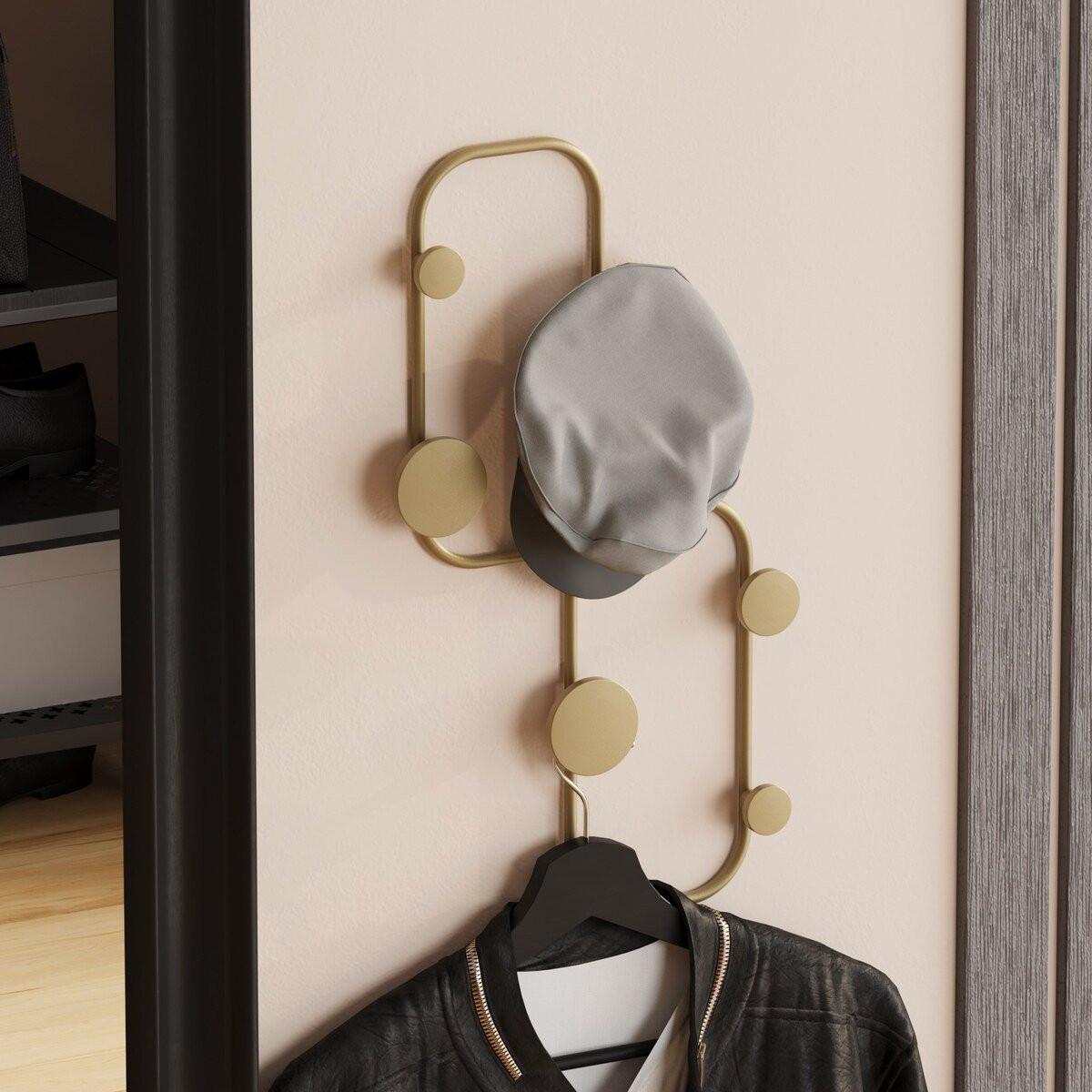 WANDGARDEROBE mit 5 Haken aus schwarzem Metall 26/5/48 cm - Goldfarben, Metall (5/48/26cm) - Calicosy