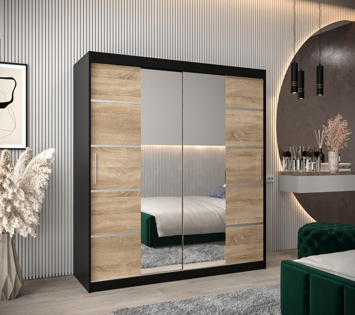 SCHWEBETÜRENSCHRANK 200/180/62 2-türig - Silberfarben/Schwarz, Holz/Kunststoff (180/200/62cm) - MÖBEL KRYSPOL