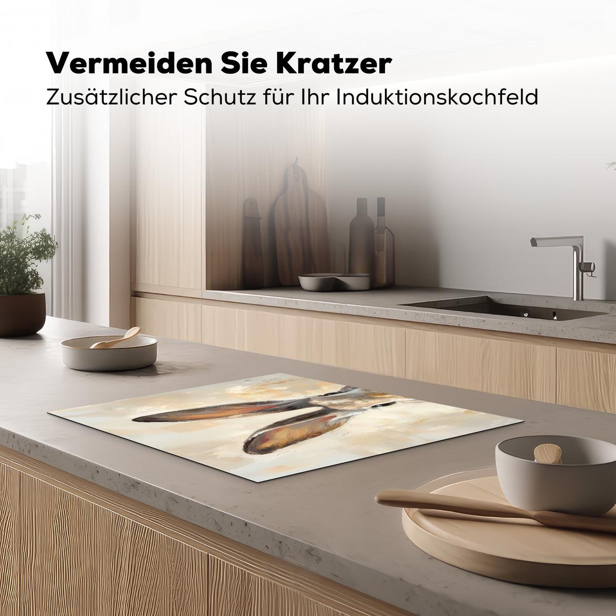 HERDABDECKPLATTE Hase - Ohren - Braun Herdabdeckung Induktionsfeld 65x52 cm - Beige, Kunststoff (65/52/0.2cm) - MuchoWow