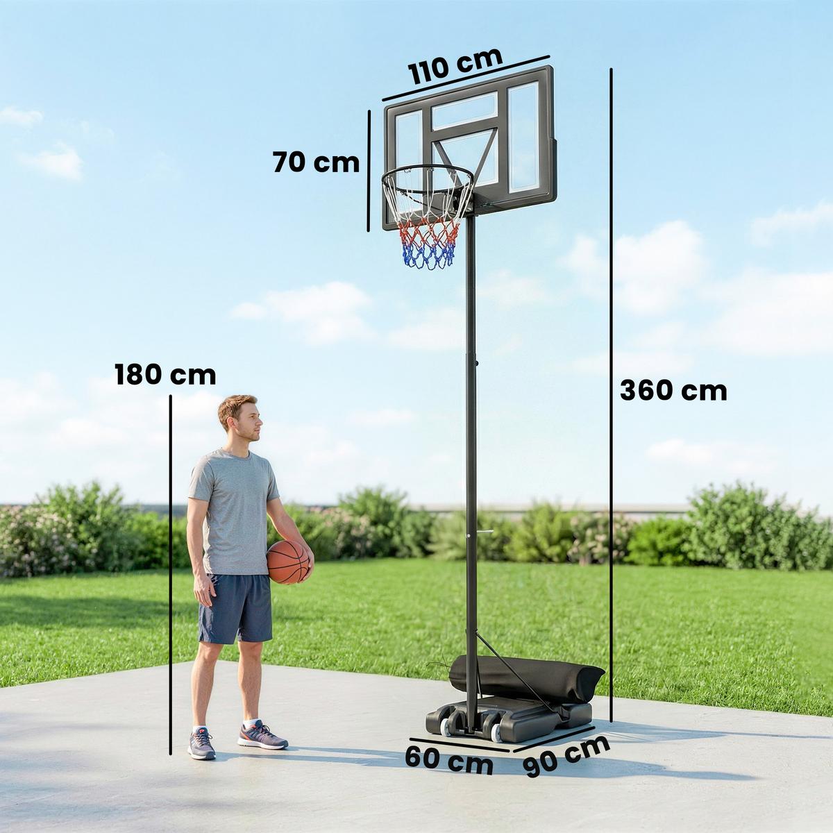 BASKETBALLSTÄNDER Stahl PE Schwarz - Schwarz, Metall (70/110cm) - SPORTNOW