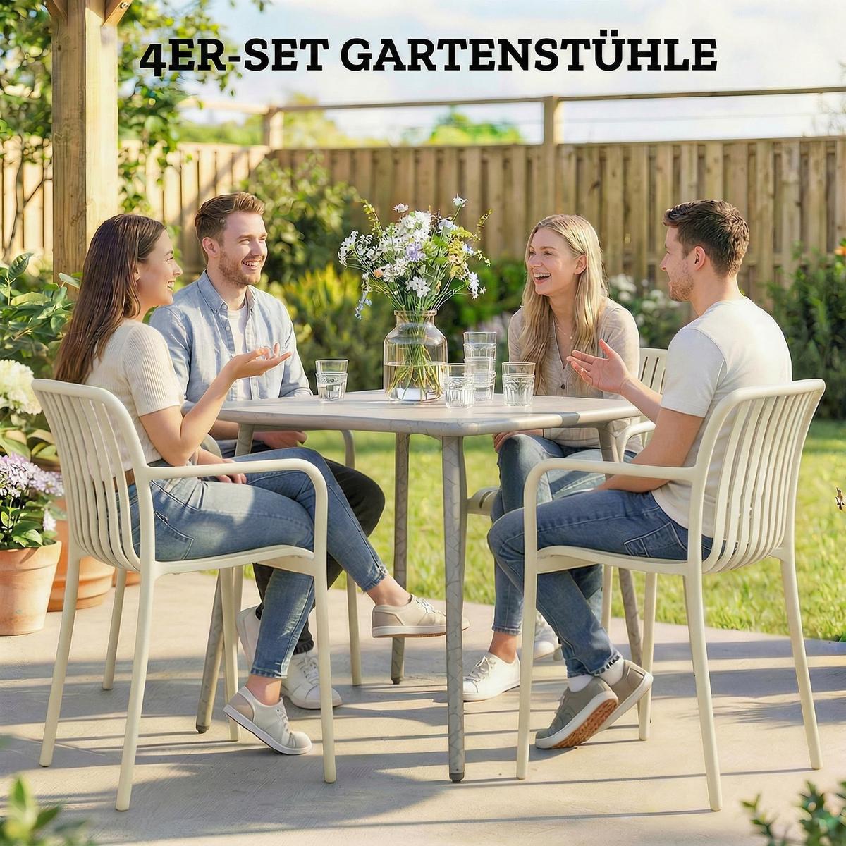 GARTENSTÜHLE 4er Set Kunststoff Cremeweiß - Creme, Kunststoff (55/81.5/58.5cm) - Outsunny