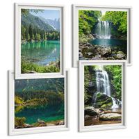 BILDER SET 4er Set - 50x50 cm & 40x60 cm Weißer Rahmen - Wasserfälle in grüner Umgebung - Weiß, Kunststoff (50/50cm) - TULUP