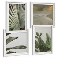 BILDER SET 4er Set - 50x50 cm & 40x60 cm Weißer Rahmen - Blätter tropischer Pflanzen in Pastellfarben - Weiß, Kunststoff (50/50cm) - TULUP