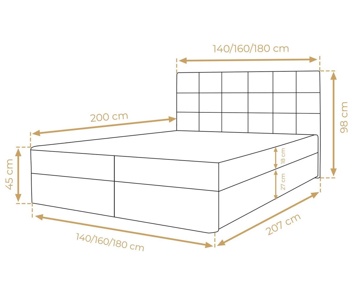 BOXBETT GECETENI 140x200 cm mit Bettkasten und Matratze - Grau + TOPPER - Schwarz/Grau, Holz/Holzwerkstoff (140/200cm) - AX Living