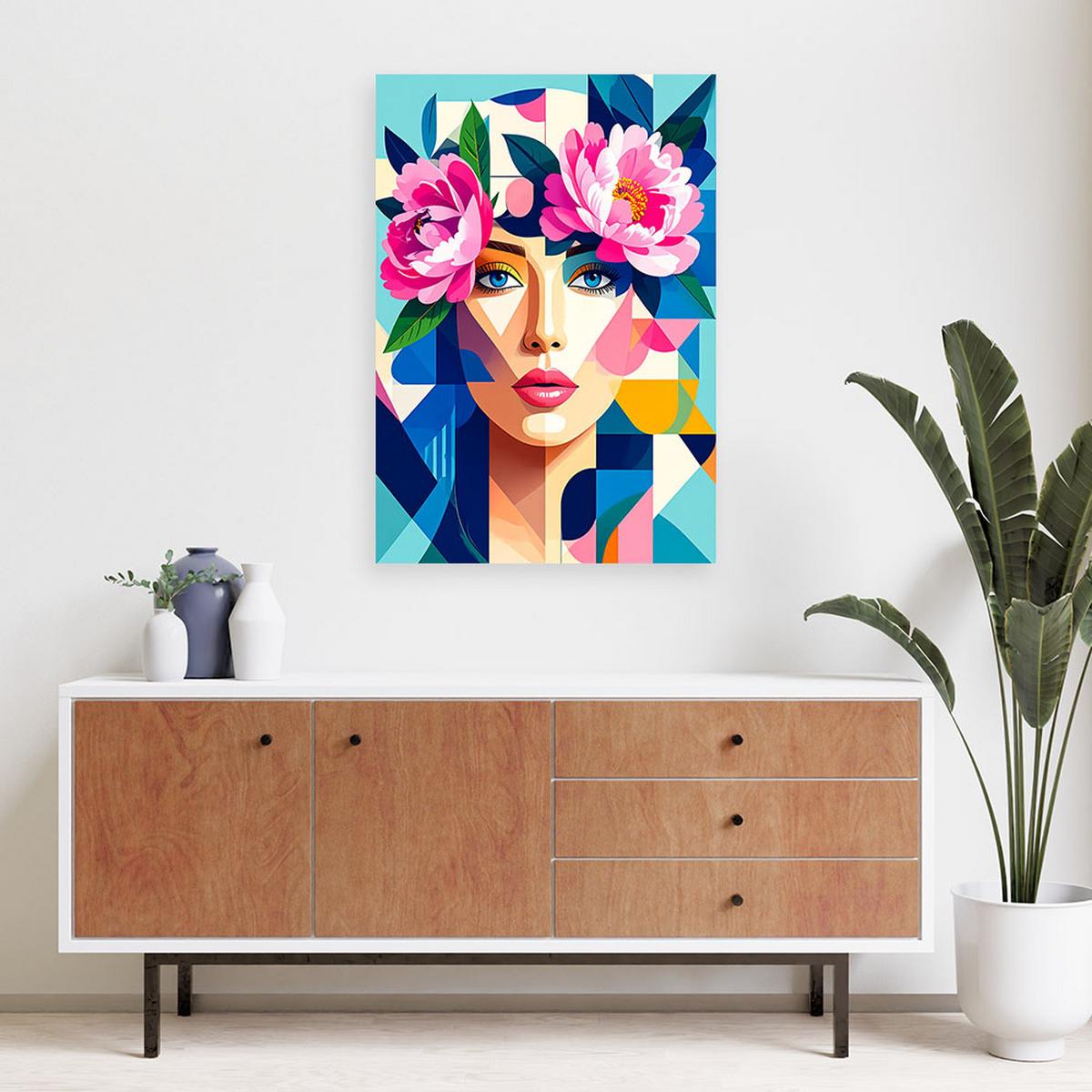 LEINWANDBILD Frau mit Blumen im Bauhaus-Stil 40x60cm - Multicolor, Textil (40/60cm) - Feeby