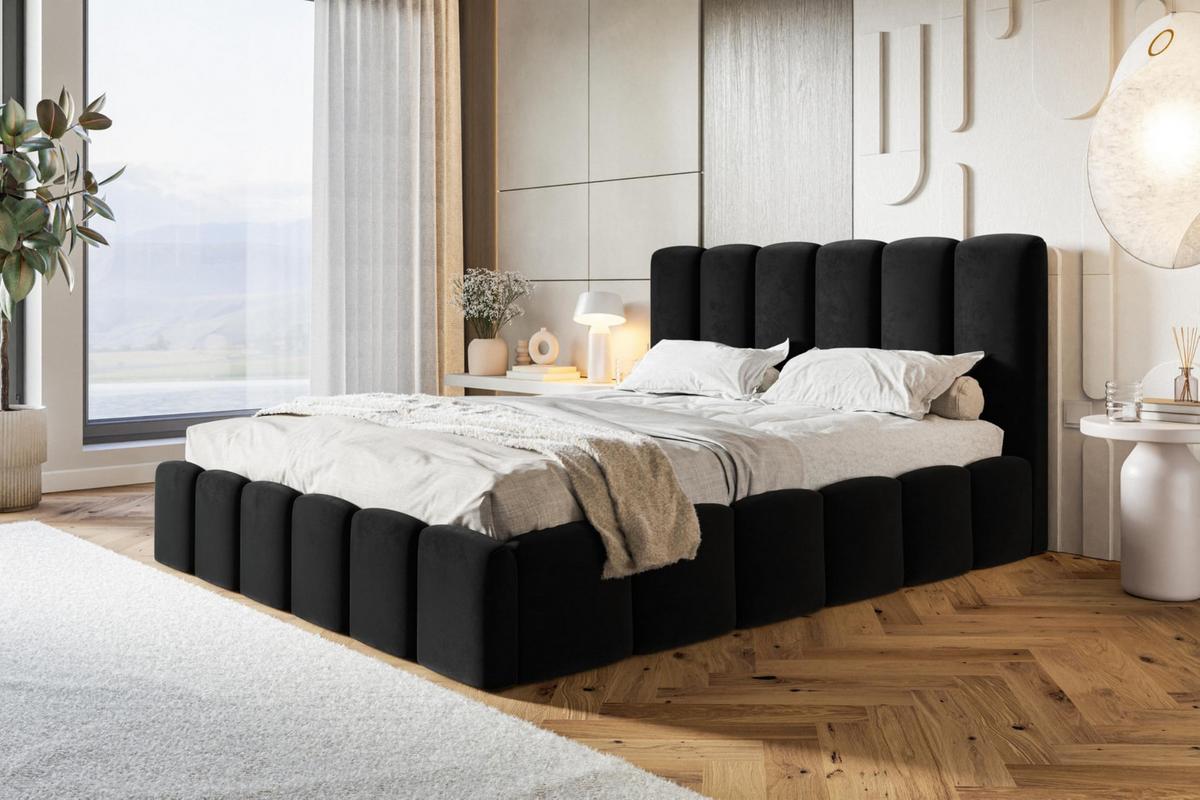 BETT 90x200 - Polsterbett mit Bettkasten und Metallrahmen - Modern Betten - Weicher Jasminstoff - Kollektion Lucy - Schwarz - Schwarz, Holz/Textil (90/200cm) - Alpi-Möbel