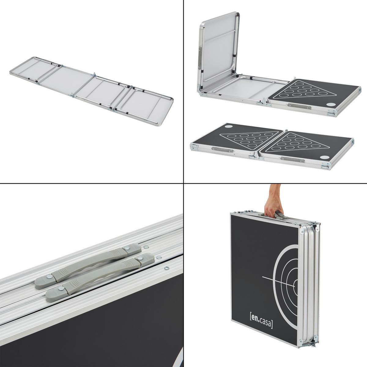 BIERPONGTISCH Ibiza - Silberfarben/Schwarz, Holzwerkstoff/Metall (60/240/70cm) - [en.casa]