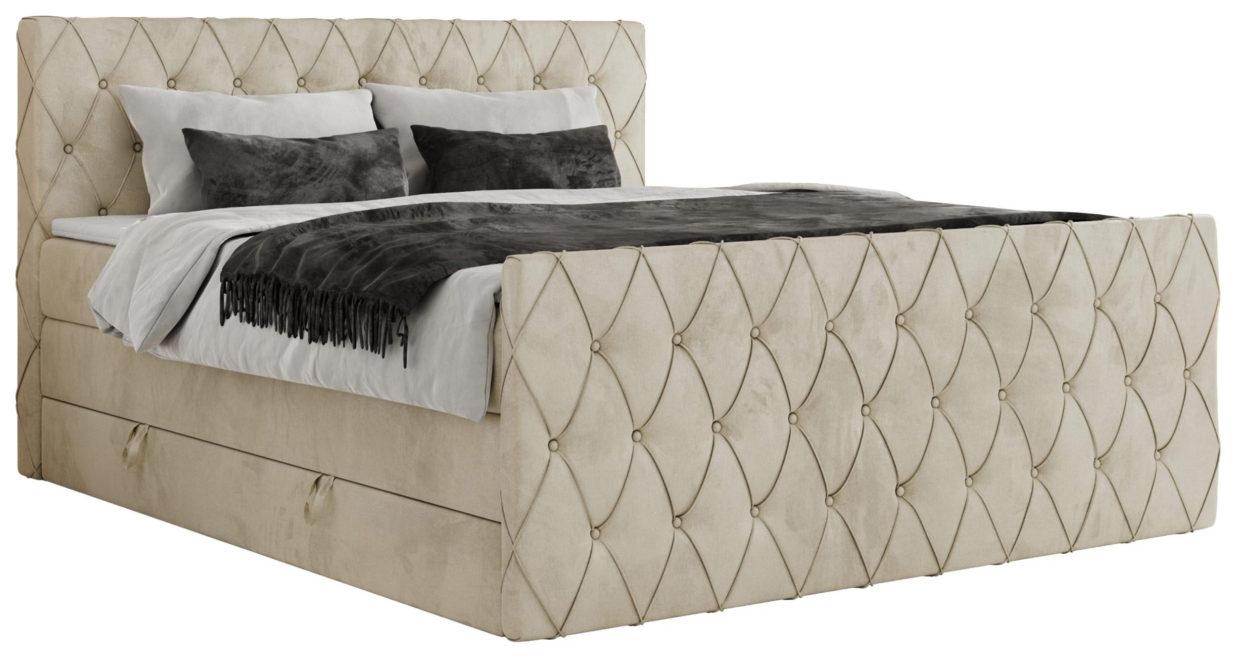 BOXSPRINGBETT MIREN KING DUO 140/200 Beige Velvet - H3 - Beige, Holz/Textil (140/200cm) - MKS