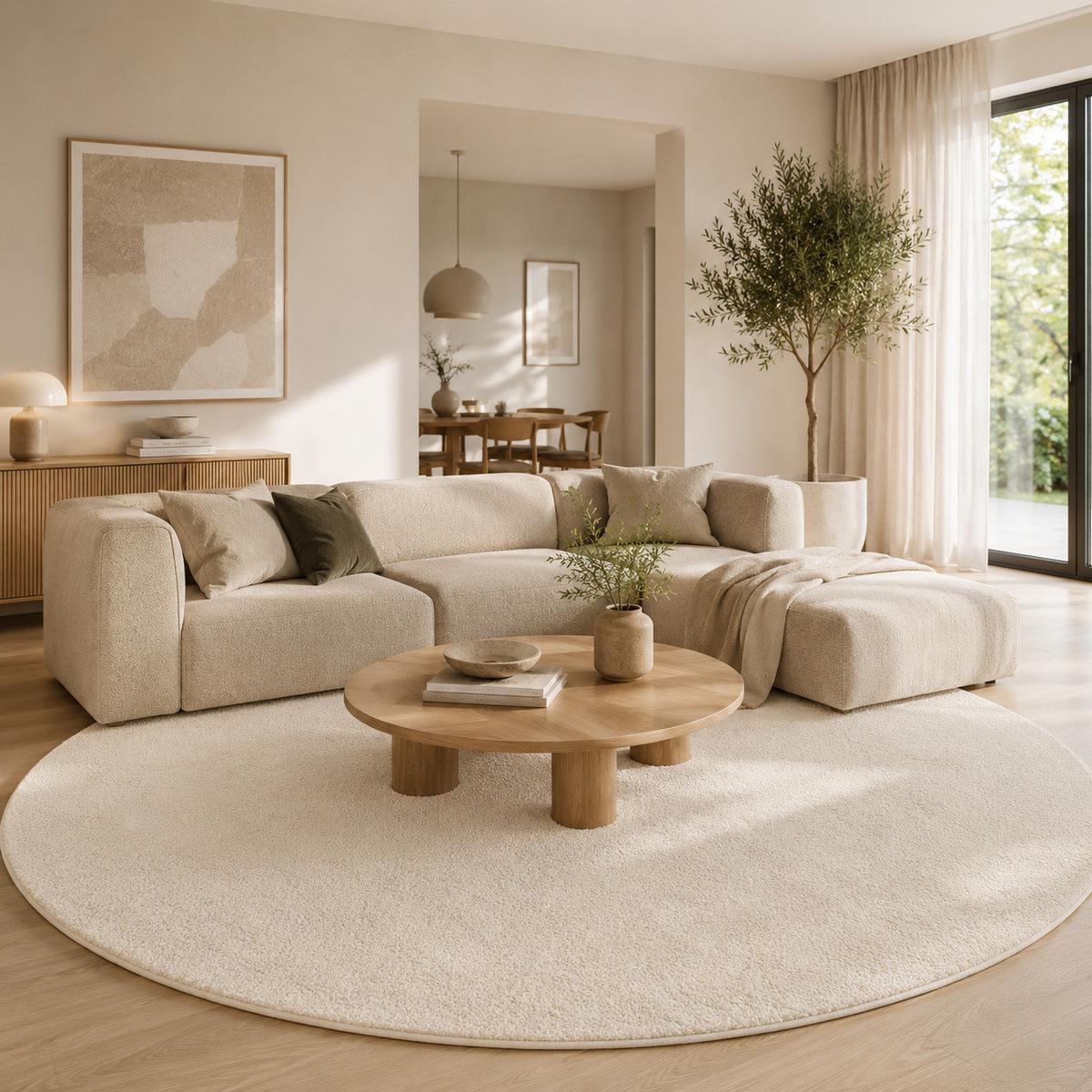 HOCHFLOR LANGFLOR TEPPICH SUPER SOFT MELIA RUND - Creme, Textil (200/200cm) - Pergamon