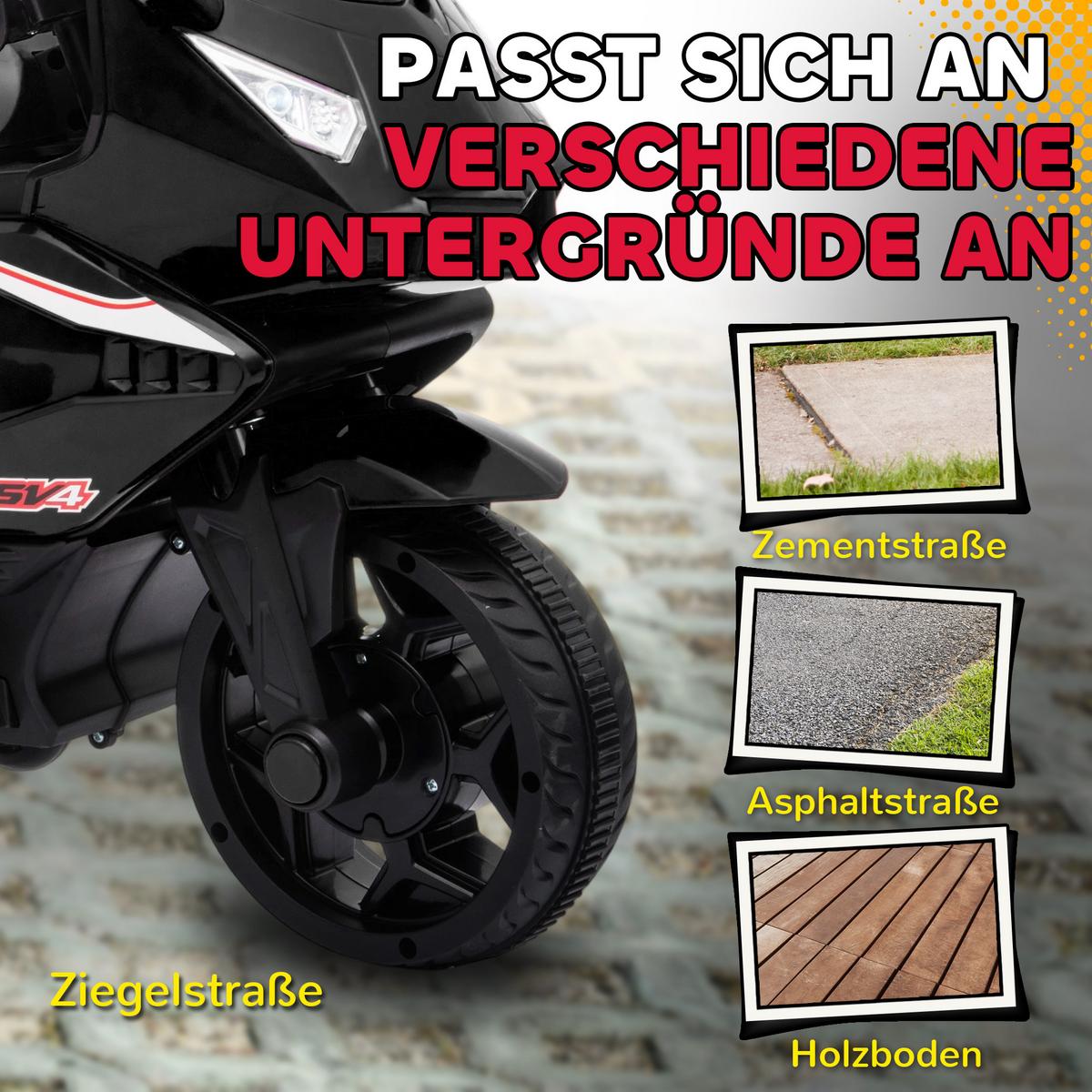 ELEKTRO-KINDERMOTORRAD mit USB Stützrädern und Musik, schwarz - Schwarz, Metall (75/36/49cm) - AIYAPLAY