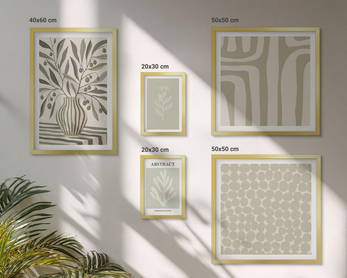BILDER SET 5er Set - 50x50 cm & 20x30 cm & 40x60 cm Goldrahmen - Abstrakte Pflanzenmuster - Goldfarben, Kunststoff (40/60cm) - TULUP