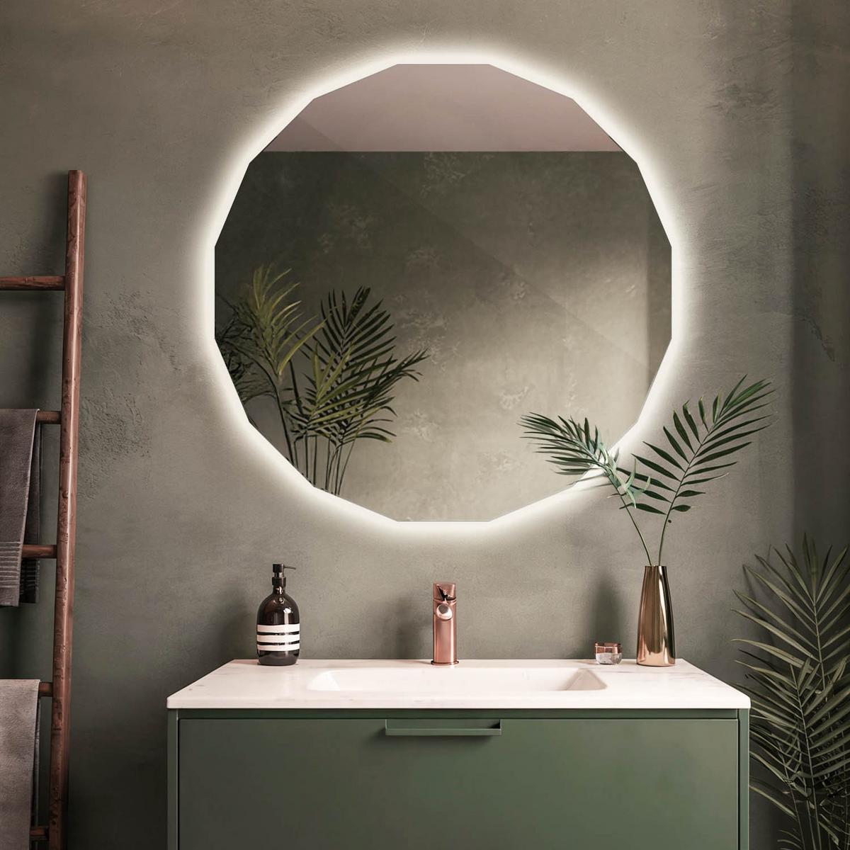 LED-SPIEGEL 60 cm x 60 cm Asymmetrische Form Warmweiß 3000 K - Champagner, Glas (60/60/0.4cm) - Wallfluent