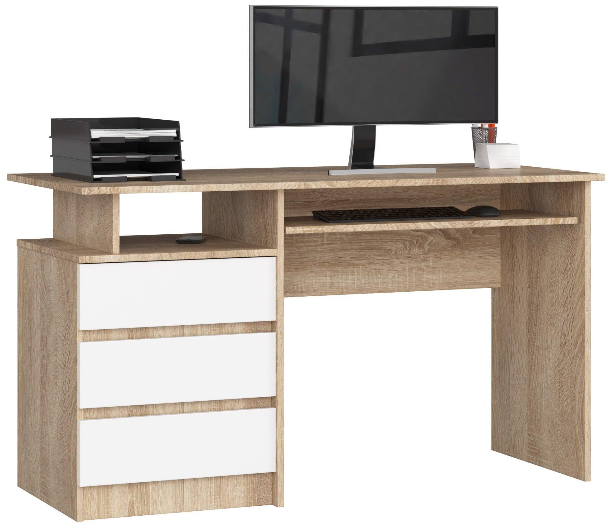 SCHREIBTISCH Eiche Sonoma, Weiß 77/135/60 - Weiß, Holzwerkstoff (150/92/77cm) - RAUMHIRSCH FURNITURE