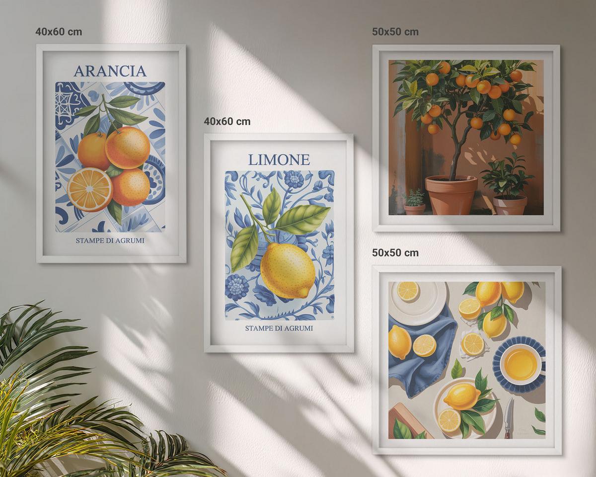 BILDER SET 4er Set - 50x50 cm & 40x60 cm Weißer Rahmen - Illustrationen von Zitrusfrüchten - Weiß, Kunststoff (50/50cm) - TULUP