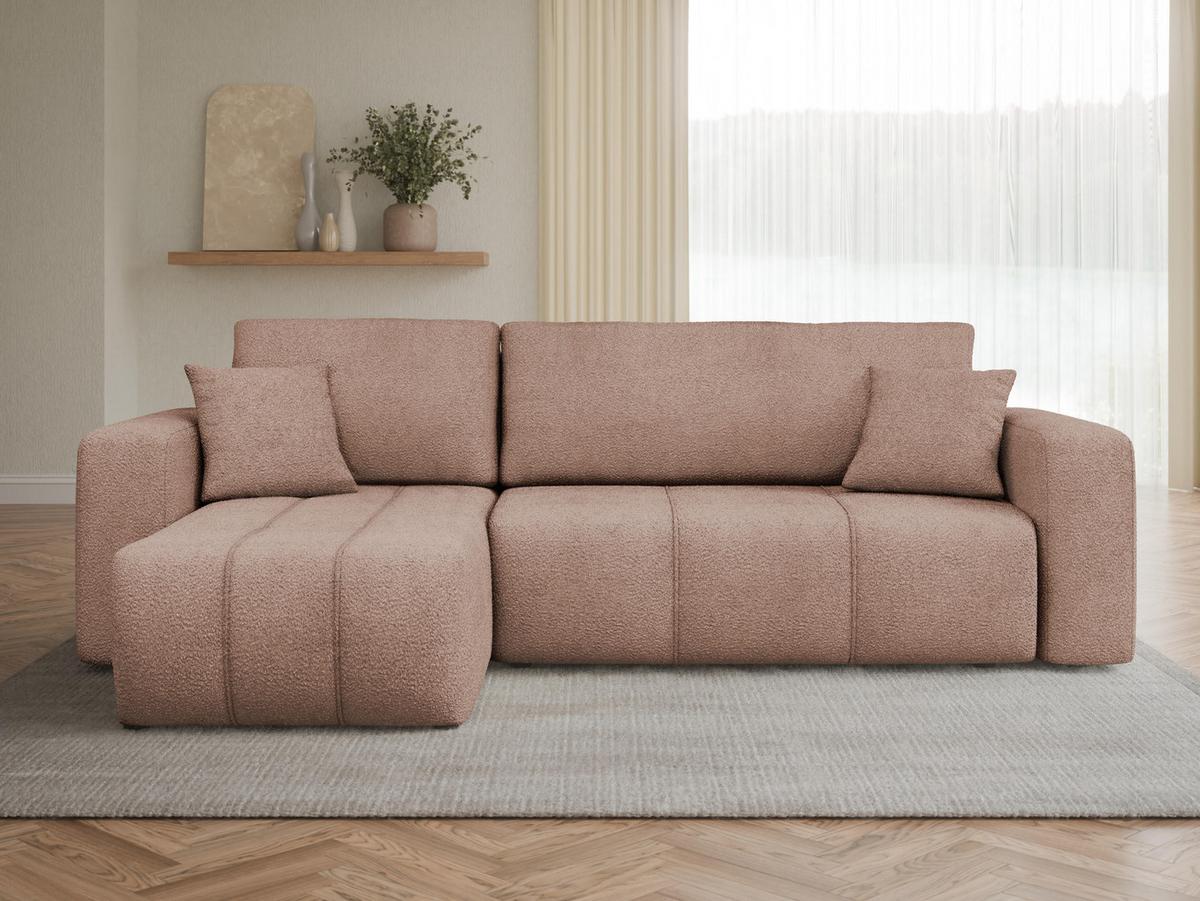 ECKSOFA Furyn Boucle - Hellbraun/Schwarz, Holzwerkstoff/Kunststoff (244/145cm) - MIRJAN24