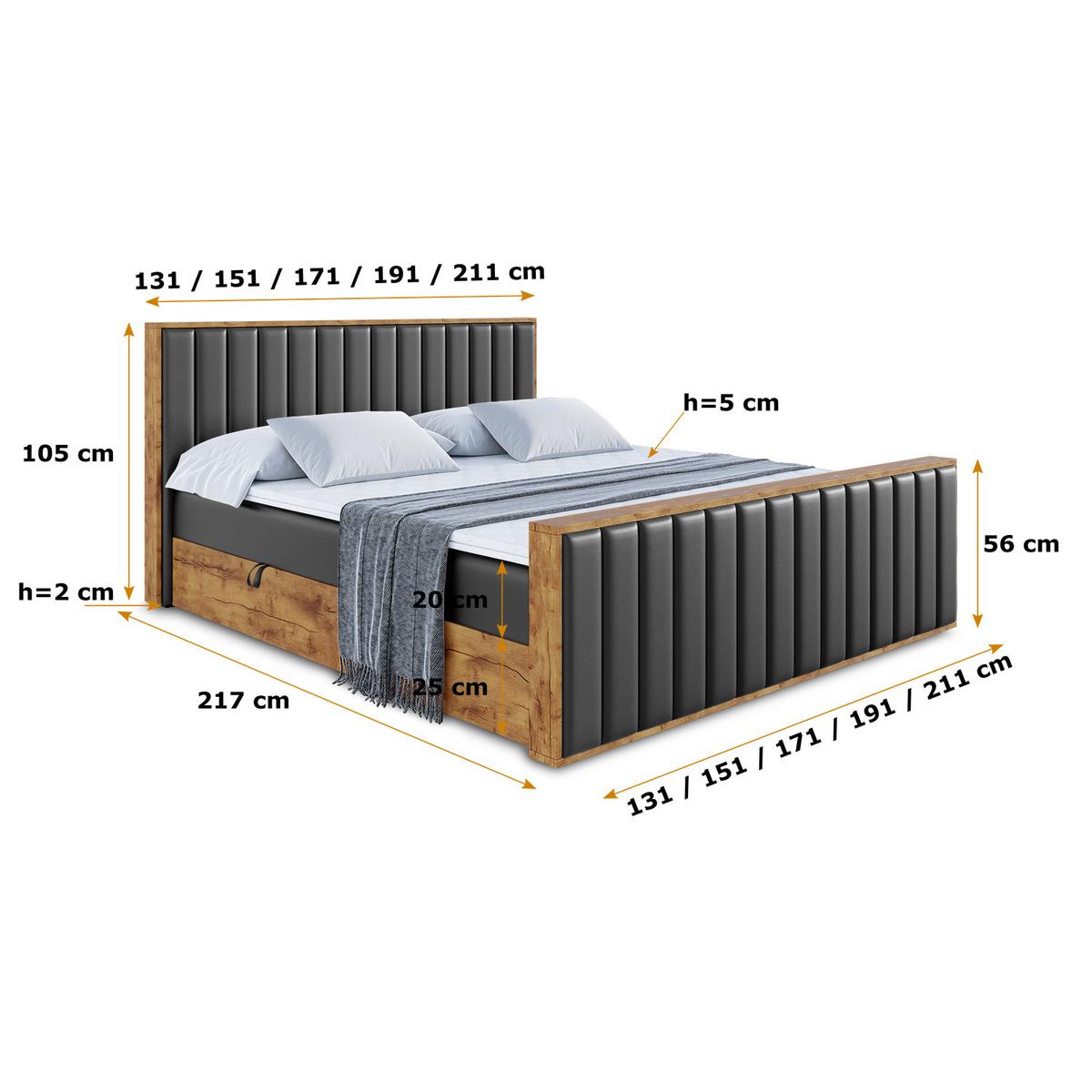 BOXBETT mit Matratze H3 und Lattenrost - LOLLI4-Z - 140x200 - Schwarz Kunstleder - Schwarz, Holzwerkstoff (140/200cm) - ALTDECOR