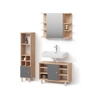BADMÖBEL-SET Fucino Goldkraft Eiche 3 Teile, mit Midischrank Tür klein - Honigeiche, Holzwerkstoff (80/130/32cm) - Livinity®