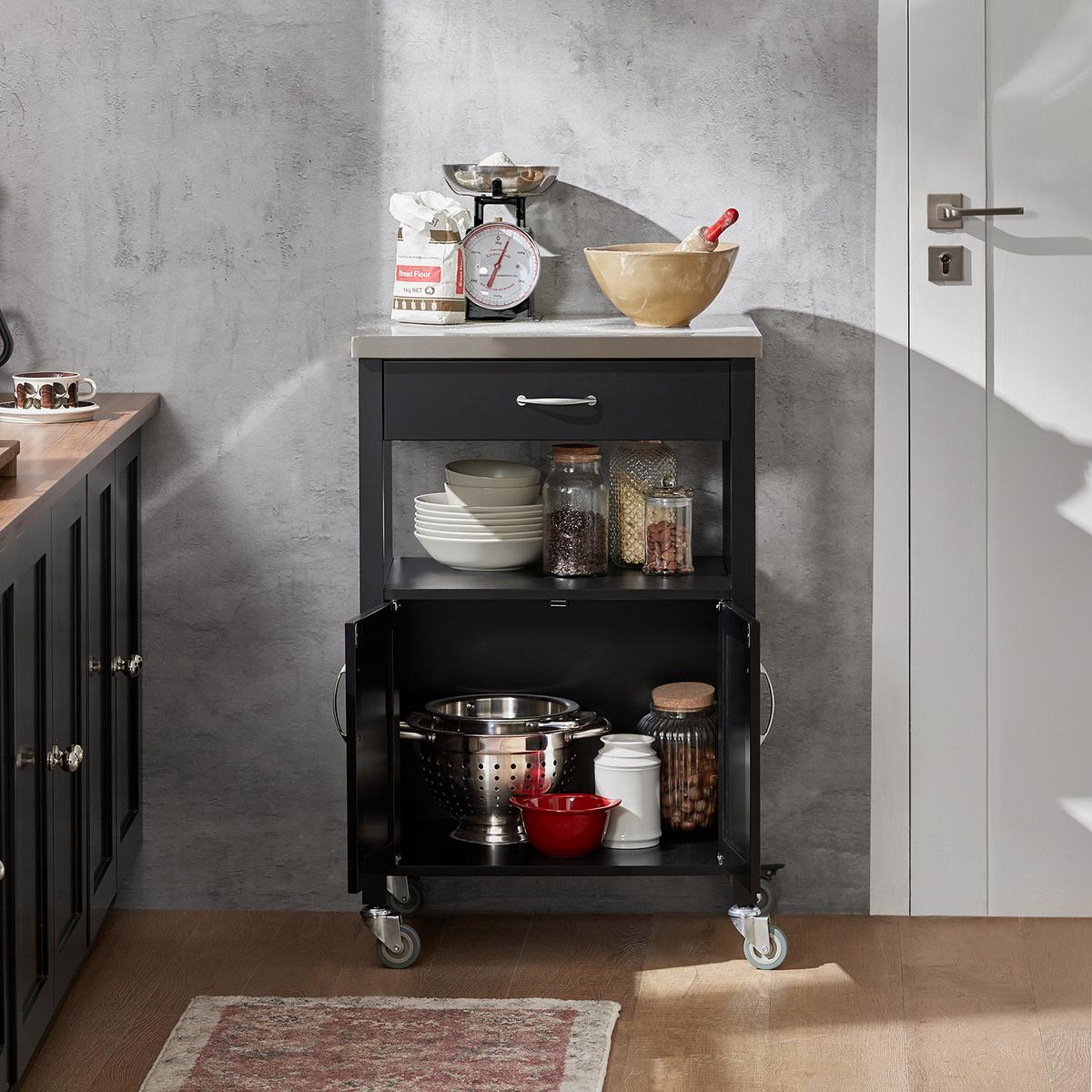 KÜCHENWAGEN Schwarz - Schwarz, Holzwerkstoff (60/90/45cm) - SoBuy
