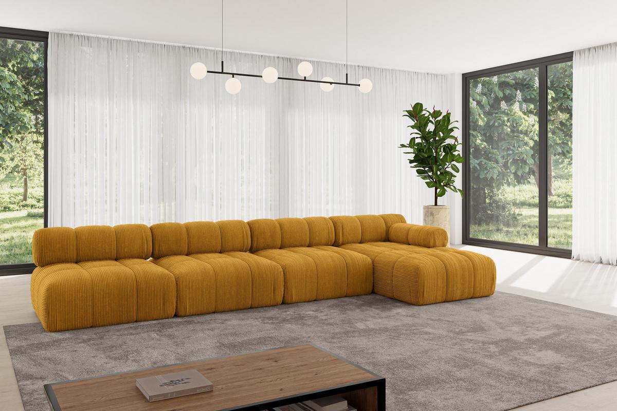 ECKSOFA modulares Sofa Razon-L3 - 380x160x70 cm Senfgelb Cord - Currygelb, Holzwerkstoff/Textil (380/160cm) - ALTDECOR