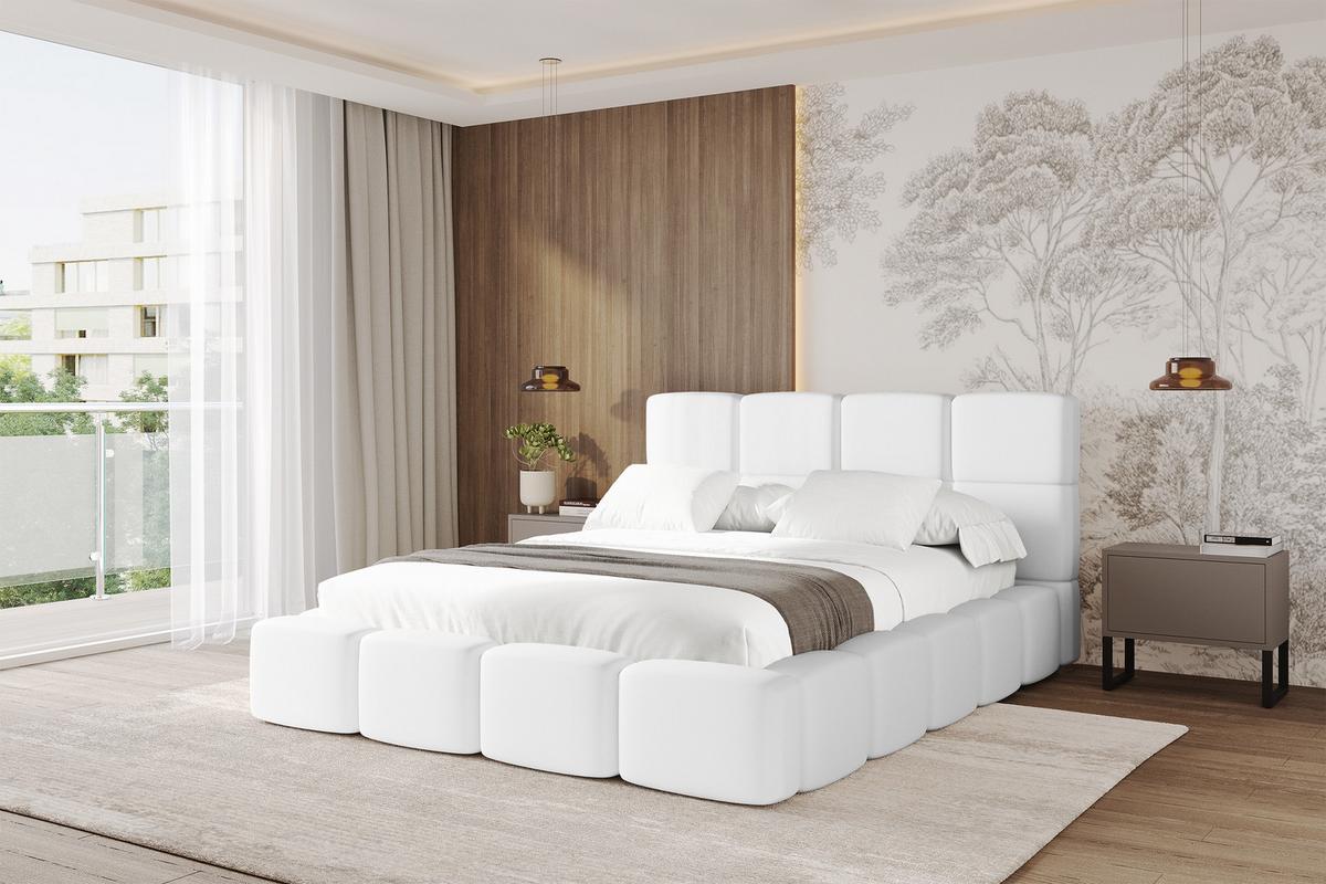 POLSTERBETT mit Bettkasten und Lattenrost, Bett mit Kopfteil, Boxbett ohne Matratze, Doppelbett mit Stauraum - NATA 120x200 Weiß - Weiß, Holzwerkstoff/Textil (120/200cm) - ALTDECOR
