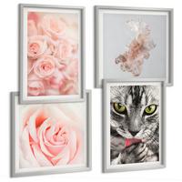 BILDER SET 4er Set - 50x50 cm & 40x60 cm Silberner Rahmen - Abstrakte Darstellung von grauen Katzenrosen - Silberfarben, Kunststoff (50/50cm) - TULUP