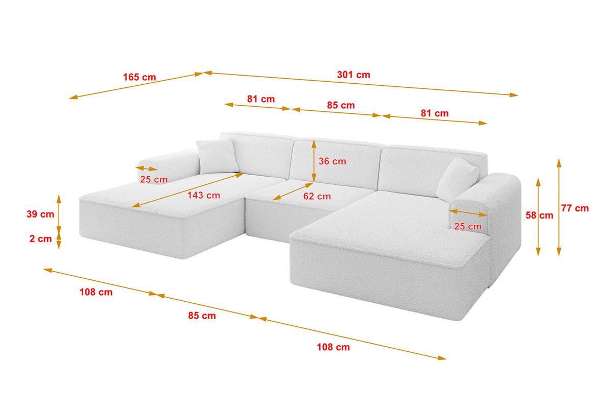 WOHNLANDSCHAFT IREA-U1-v3 - 301x165x77 cm Weiß - Weiß, Holzwerkstoff/Textil (301/77/165cm) - ALTDECOR