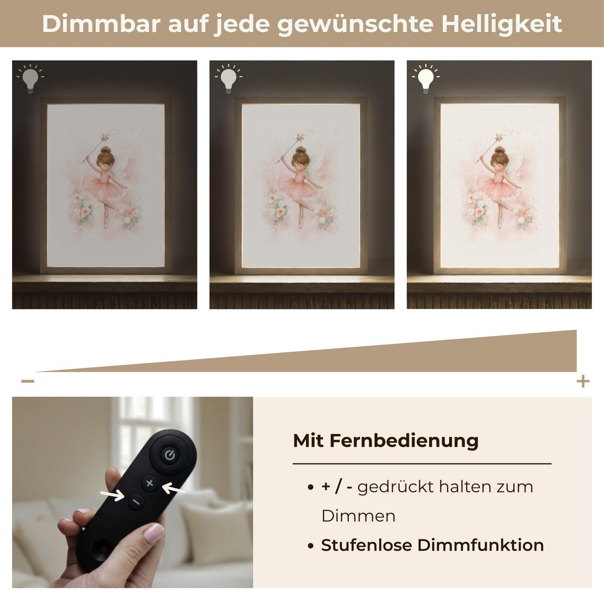 NACHTTISCHLAMPE MIT AKKU Ballerina - Fee - Blumen - Rosa 30x40 cm - Rosa, Holzwerkstoff (8/30/40cm) - OnlyWow