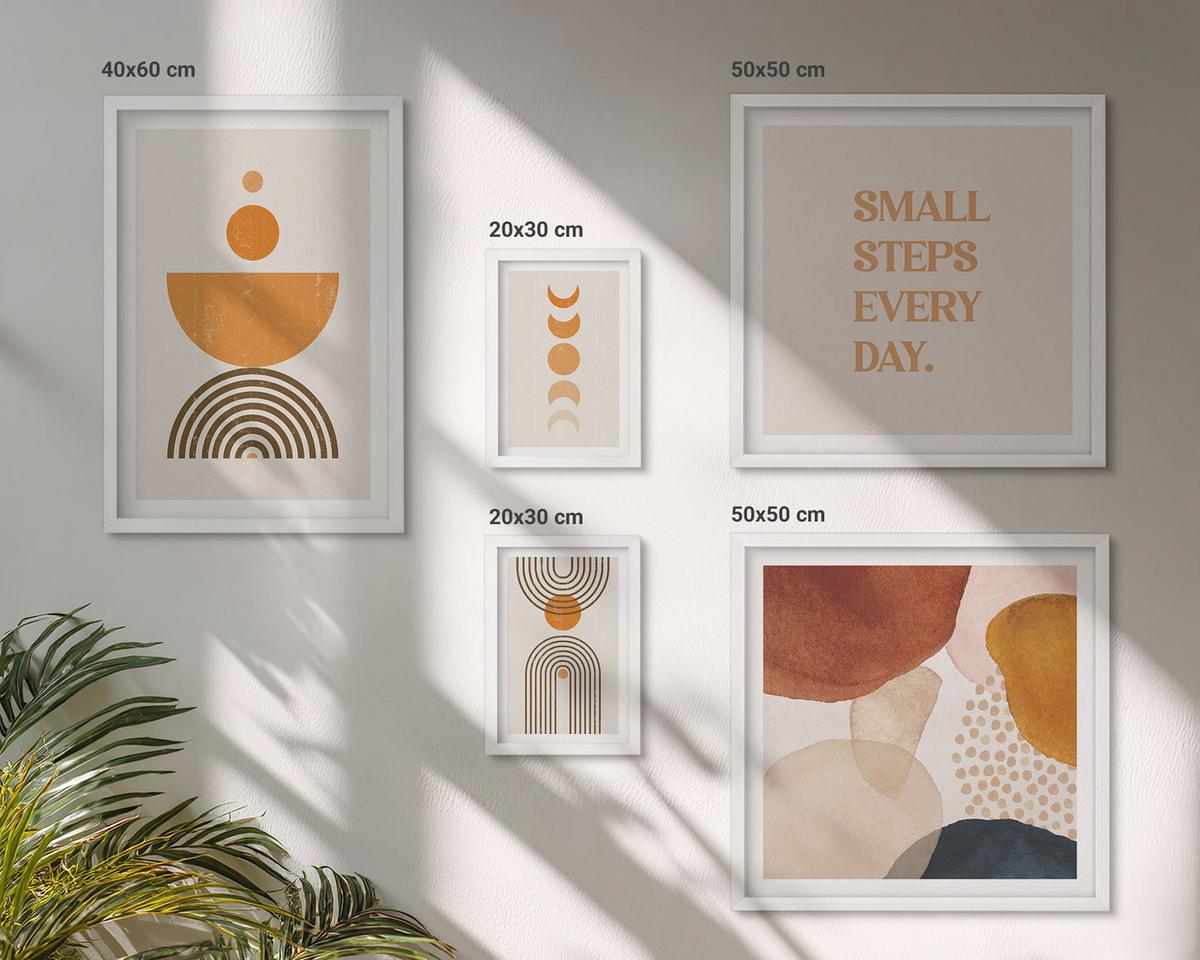 BILDER SET 5er Set - 50x50 cm & 20x30 cm & 40x60 cm Weißer Rahmen - Boho-minimalistische Dekorationen - Weiß, Kunststoff (40/60cm) - TULUP
