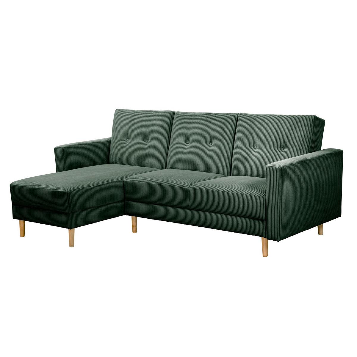 FUNKTIONSSOFA mit Hocker Kattie Cordstoff dunkelgrün - Dunkelgrün, Kunststoff (144/230cm) - 58aufmkessel