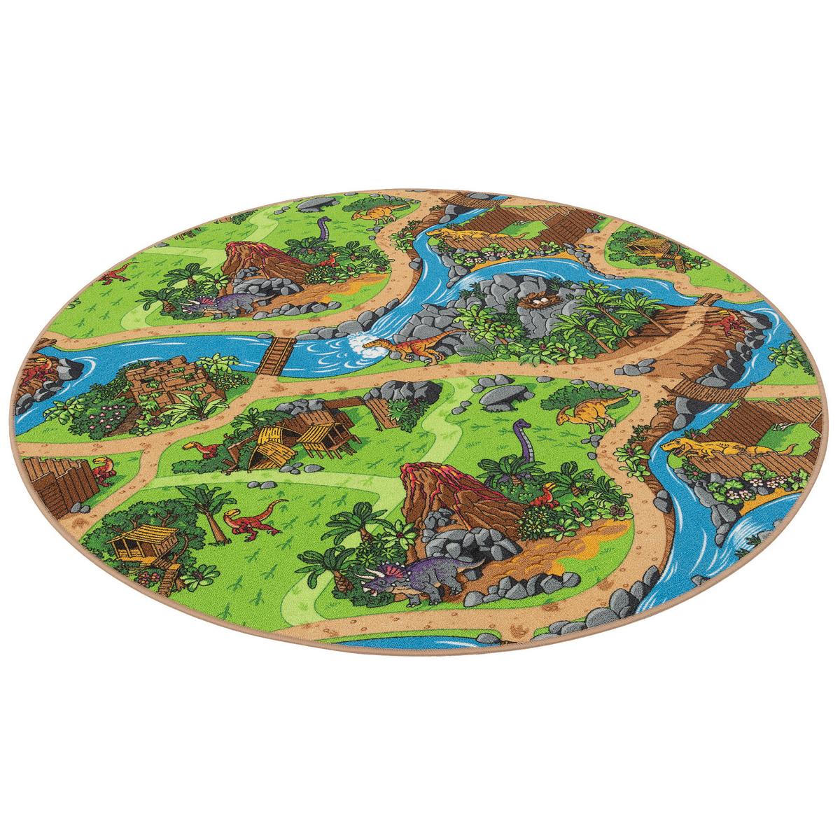KINDER SPIEL STRASSEN TEPPICH DINO WELT RUND - Grün, Textil (160/160cm) - Snapstyle