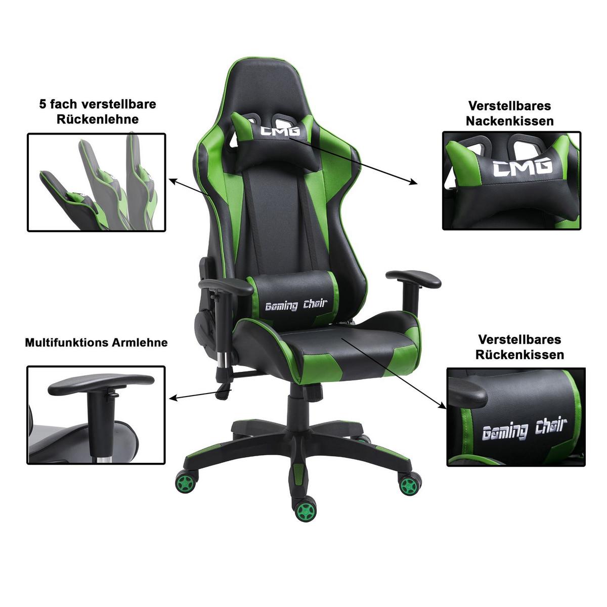 GAMINGSTUHL GAMING schwarz/grün - Schwarz/Grün, Textil (69/125/70cm) - CARO-Möbel