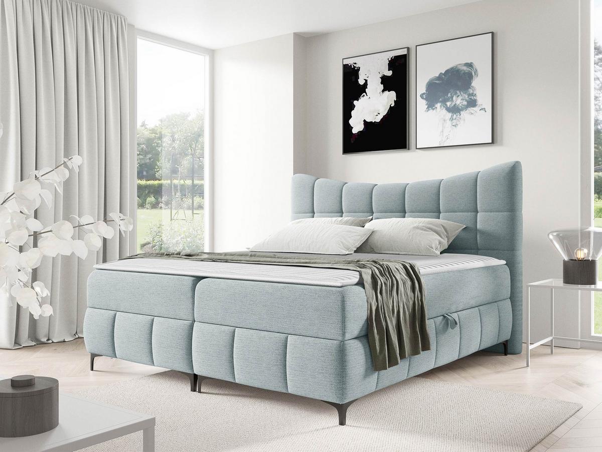 BOXBETT Nova - H3 - Schwarz/Hellblau, Holz/Textil (140/200cm) - MIRJAN24