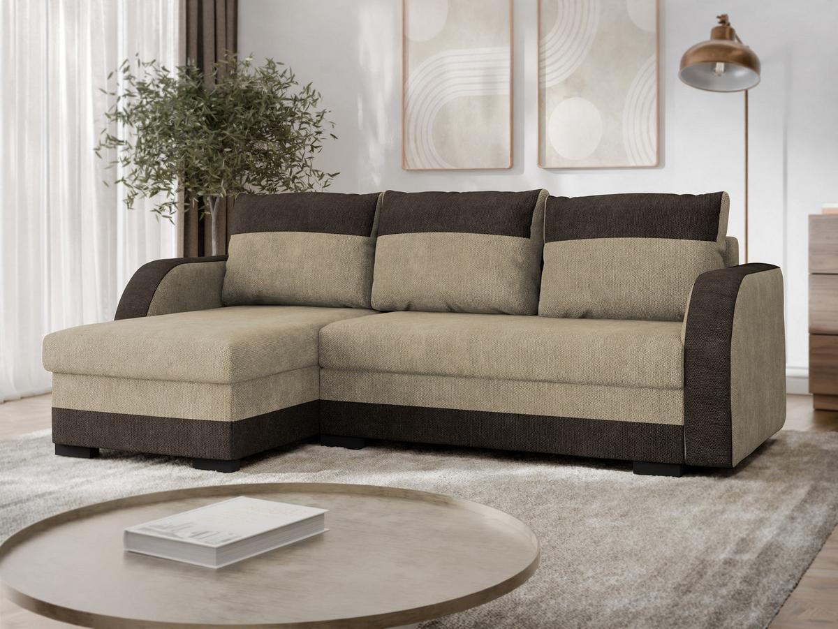 ECKSOFA Jozef - Beige/Dunkelbraun, Holz/Textil (230/140cm) - MIRJAN24